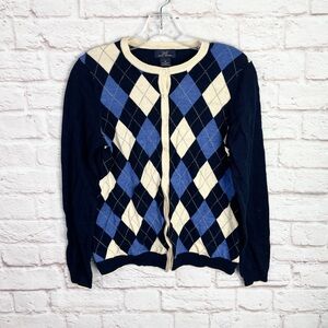 Brooks Brothers 100% Merino Wool Blue Argyle Cardigan Size M!